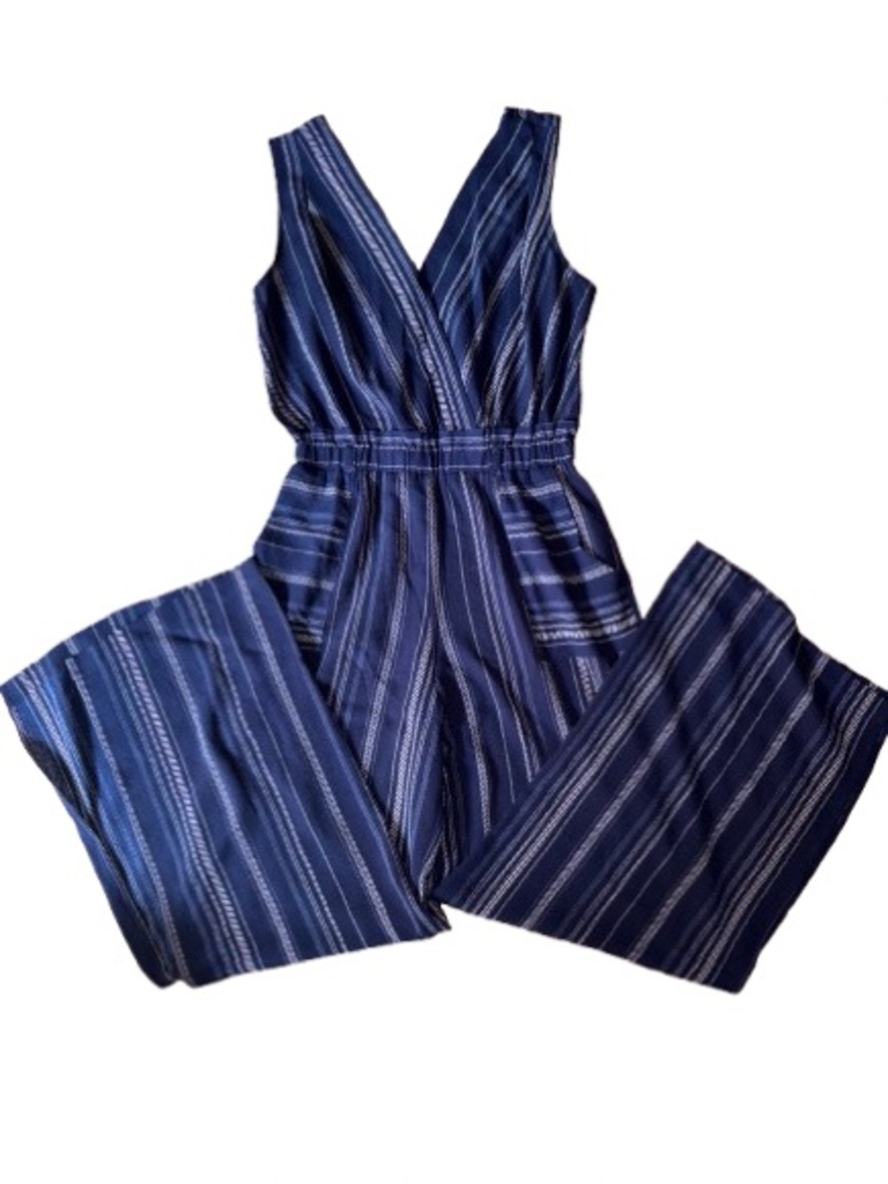 Monteau Navy and White Vertical-Stripe Wide-Leg Jumpsuit size M